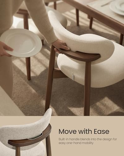 VASAGLE Wooden Dining Chairs Set of 2, Upholstered Kitchen Chairs with Solid Wood Legs, Ergonomic Curved Backrest, Built-in Handle, Mid Century Modern, for Kitchen Dining Vanity, Cappuccino Beige - color: Cappuccino Beige, size: Set of 2