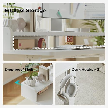 Agilestic L Shaped Standing Desk with Monitor Shelf, 63 Inch, White - color: White, size: 63 x 55 Inch with shelf