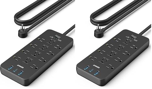 Anker Power Strip with 3 USB Ports, Surge Protector (2100J-10ft), 12 Outlets, 2 USB-A Ports and 1 USB-C Port, Works with iPhone 16/16 Plus/16 Pro/16 Pro Max, for Home, Office, TUV Listed (Pack of 2) - color: Black, size: 10 FT (Pack of 2)