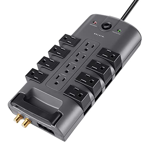 Belkin Surge Protector w/ 8 Rotating & 4 Standard Outlets (Pack of 5) - 8ft Sturdy Extension Cord with Flat Pivot Plug for Home, Office, Travel, & Desktop - Power Strip - 4320 Joules | space-saving design, rotating outlets, bulk pack for office, classroom
