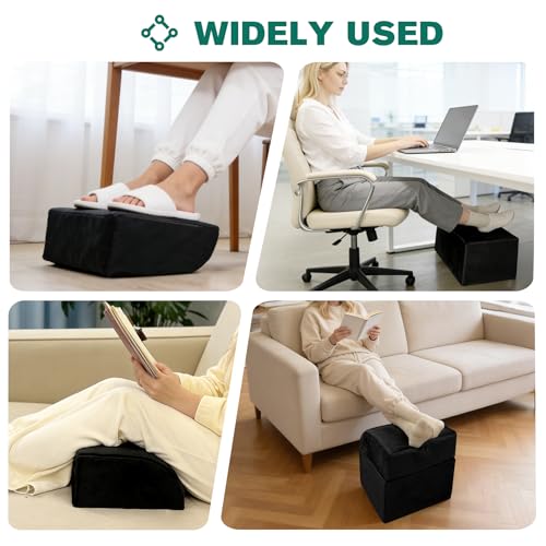 Adjustable Foot Rest Under Desk Removable Warmer Pocket Desk Foot Stool with High-Density Foam and Washable Cover Ergonomic Black Leg Rest for Home Office