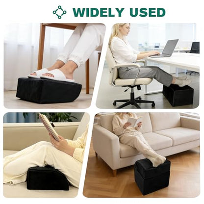 Adjustable Foot Rest Under Desk Removable Warmer Pocket Desk Foot Stool with High-Density Foam and Washable Cover Ergonomic Black Leg Rest for Home Office