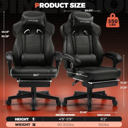 GTPLAYER Gaming Chair with Footrest, 350LBS Big and Tall Office Chair, Ergonomic High Back Lumbar Support and Recliner for Back Pain Relief, Black - color: Black