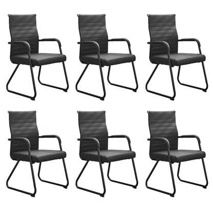 Okeysen Office Guest Chairs Set of 6, Modern Leather Reception Chairs with Mid Back & Sled Base, No-Wheel Desk Chairs for Waiting Room & Conference Room - color: Black Leather/Black Frame, size: Set of 6