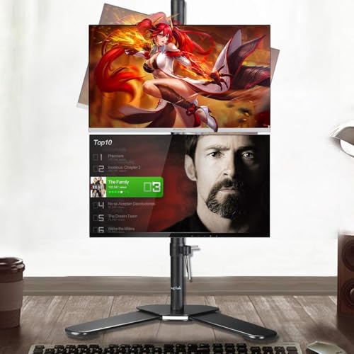 Suptek Dual LED LCD Monitor Stand up Free-Standing Desk Mount for 2 / Two Screens up to 32 inch Extra Tall 31.5 inch Pole Heavy Duty Fully Adjustable Stand Vertical Array (ML6802) - size: Dual Monitor Mount, style: Free standing