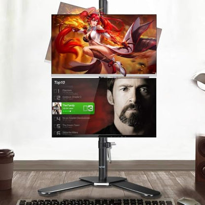 Suptek Dual LED LCD Monitor Stand up Free-Standing Desk Mount for 2 / Two Screens up to 32 inch Extra Tall 31.5 inch Pole Heavy Duty Fully Adjustable Stand Vertical Array (ML6802) - size: Dual Monitor Mount, style: Free standing