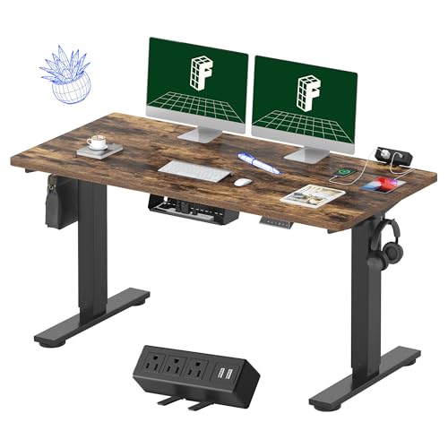 FLEXISPOT EN2 55"x28" Standing Desk with Power Strip Bundle - color: Black Frame + Rustic Brown, size: 55x28