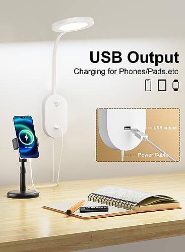 deeloop Wall Mounted Reading Light,Book Lights with USB Output, Reading Lamps for Bed Headboard in 4 Hours Auto-Off, Touch Control Wall Lamp with 5 Dimmable Flexible Head Rotation Bedside Lamps White - color: White