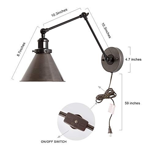 LNC Swing Arm Wall Lamp Adjustable Hardwired or Plug-in Sconces Lighting, (Brushed Dark Silver) A03466-A - color: White