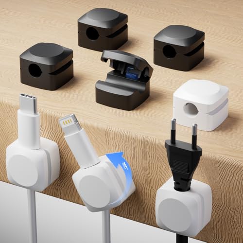 Daisyhome Rotatable Cord Organizer, Strong Adhesive Spring Cable Clips - color: 4 White + 4 Black
