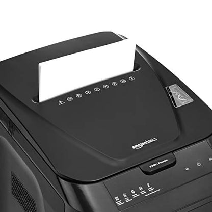 Amazon Basics 150-Sheet Autofeed Micro-Cut Paper and Credit Card Shredder, High Security Level P-4 with 8.5-Gallon Bin, 60-Minute Continuous Run Time, Black - size: 150 Sheet