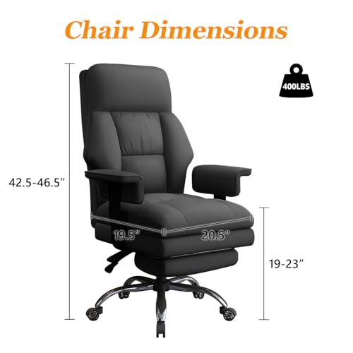 Office Chair with Leg Rest, Leather High Back Executive Office Chair with Wheels, Ergonomic Desk Chairs with Lumbar Support for Home Office, Beige - color: Dark Black