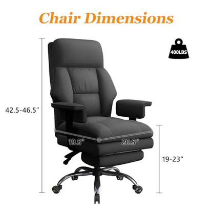Office Chair with Leg Rest, Leather High Back Executive Office Chair with Wheels, Ergonomic Desk Chairs with Lumbar Support for Home Office, Beige - color: Dark Black