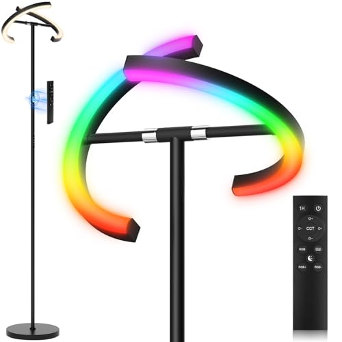 SIBRILLE Upgraded RGBCW Floor Lamp, Bright Color Changing RGB Standing Lamp, Modern Stepless Dimmable LED Tall Lamp with Remote Control, 20W 3000-6000K Floor Lamps for Living Room, Bedroom, Office - color: Gold