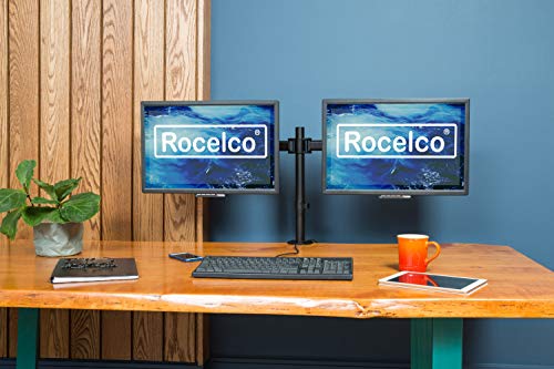 Rocelco Premium Desk Computer Monitor Mount - Standard Pattern Fits 13" - 27" LED LCD Dual Flat Screen - Double Articulated Full Motion Adjustable Arm - Grommet and C Clamp - Black (R DM2) - style: 2 Monitor