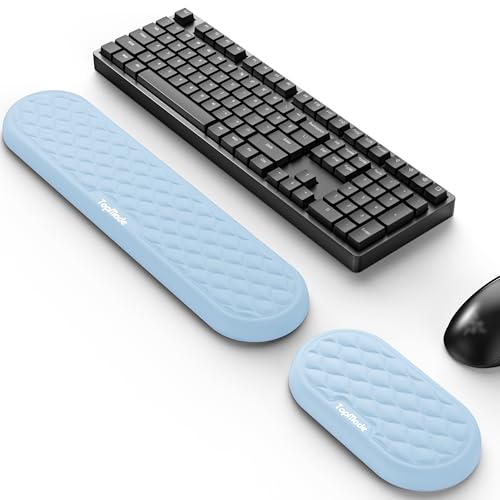 TopMade Upgraded Wider Wrist Rest Set, Soft Memory Foam Keyboard Hand Rest Pad, Computer Ergonomic Keyboard Mouse Wrist Support for Typing Pain Relief, Comfort for Office, Gaming, Study, White Ice - color: White Ice Set