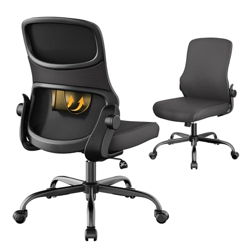 Mesh Office Chair, Armless Ergonomic Desk Chair for Small Spaces | Adaptive lumbar support, 2.8inch dual-density foam and quiet casters suit computer work, gaming and study, sturdy 300-lb base - color: Blk