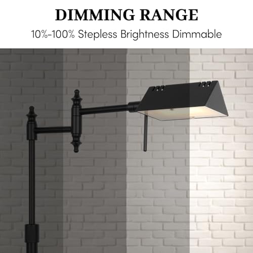 Bairth Black Reading Floor Lamp, Dimmable Pharmacy Standing Lamp | 3 Color Temperature, Dimmable, 17W LED, Height Adjustable, 360°Swing Arm, for Living Room, Bedroom, Office, Craft & Sewing - color: Black