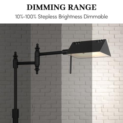 Bairth Black Reading Floor Lamp, Head 90°Rotatable Pharmacy Standing Lamp | 90°Rotatable Lamp Head 3 Color Temperature, Dimmable, 17W LED, Height Adjustable, 360°Swing Arm, Living Room, Bedroom, Craft - color: Black Upgraded