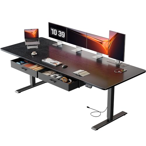 HLDIRECT 79" Electric Standing Desk with Power Outlets & 2 Drawers, Black | 31.5" Extra Wide Desktop Up to 176lb, 28"–46" Height Range & 3 Memory Presets, Integrated Cable Management, Quick Assembly - color: Black, size: 79 inch