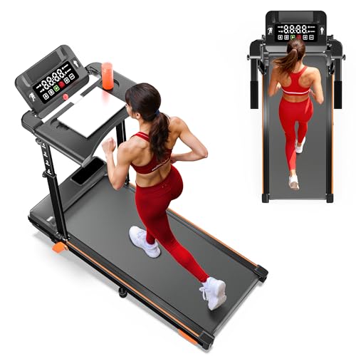 Walking Pad Treadmill with Desk Workstation, 12% Incline Treadmills for Home Office, 350lbs Capacity, 3.5HP (Orange-Black, XL)
