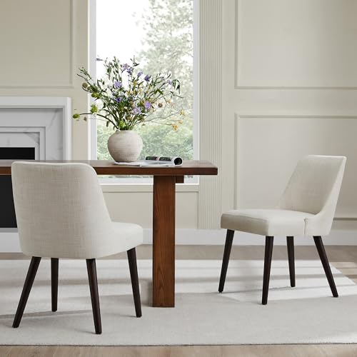 CHITA Mid-Century Modern Dining Chair, Set of 2,Performance Fabric in Linen | Upholstered Dining Chairs for Dining Room Living Room, Dining Room Chairs with Sturdy Wood Frame, Fabric Accent Chair - color: Linen in Performance Fabric, 2pcs