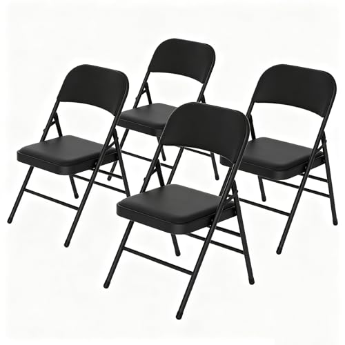 4 Pack Black Folding Chairs with Padded Seats, Office Guest Reception Chair, Breathable Foldable Chair for Indoor and Outdoor, Portable Stackable Commercial Seat for Bedroom Patio Party Event - color: Black