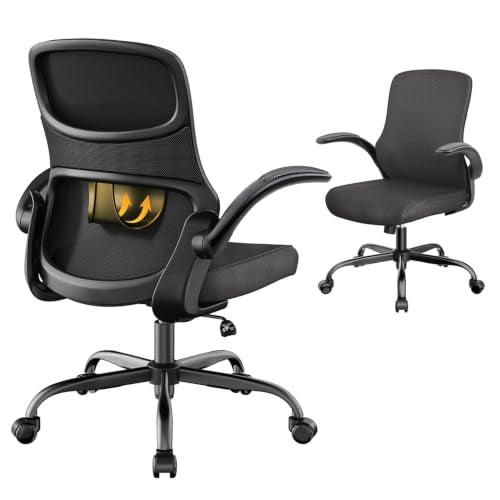 Ergonomic Mesh Office Chair with Flip-Up Armrests | Comfortable Lumbar Support / Comfy Padded Seat / Flip-Up Armrests / Breathable Mesh / Adjustable Height / 360° Swivel - color: Blk-blk