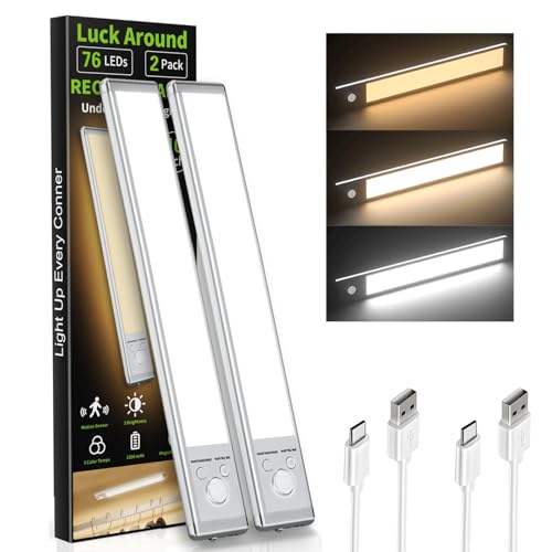 2 Pack Under Cabinet Lighting, 12in Rechargeable Motion Sensor Light Indoor - size: 12in-2pack