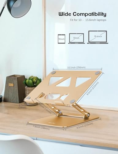 Aoviho Adjustable Laptop Stand for Desk,Portable Laptop Stand Holder and Riser,Foldable Aluminum Notebook Computer Stands for MacBook Air Pro HP Lenovo Dell Samsung Chromebook, 10-15.6 inch, Gold - color: Gold
