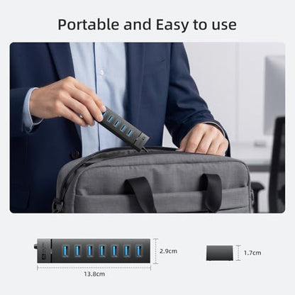 SAN Zang 7-Port USB 3.0 Hub: High-Speed 5Gbps USB Splitter & Extender with 3.3ft Cable, Multi-Port Data Hub for Laptop, PC, Mac, HDD, Flash Drive (Plug & Play, Wide Compatible) - size: 3.3FT