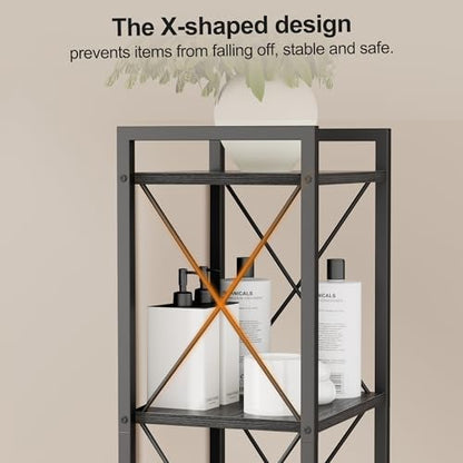 Homhedy 5 Tier Small Bookshelf, Tall Narrow Bookcase, Metal Book Shelf | Industrial Style for Small Spaces, Home, Office, Living Room, Kitchen, Bedroom , 10.4" D x 13" W x 55.1" H, Black - color: Black, size: 10.4"D x 13"W x 55.1"H