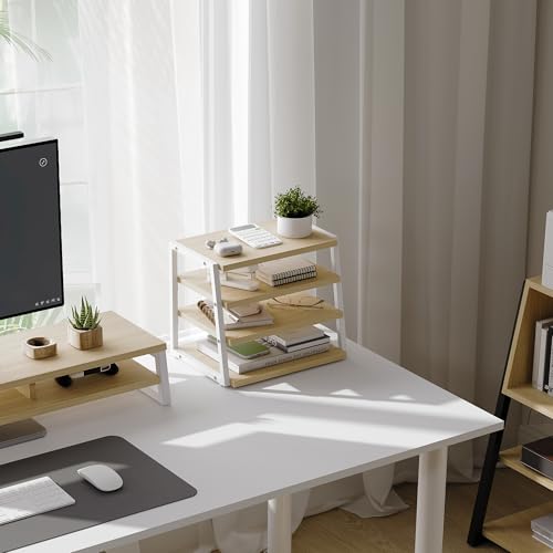 Fenge Desk Shelf Organizer, 4-Tier Tower Desktop Office Shelves, Oak - color: Oak