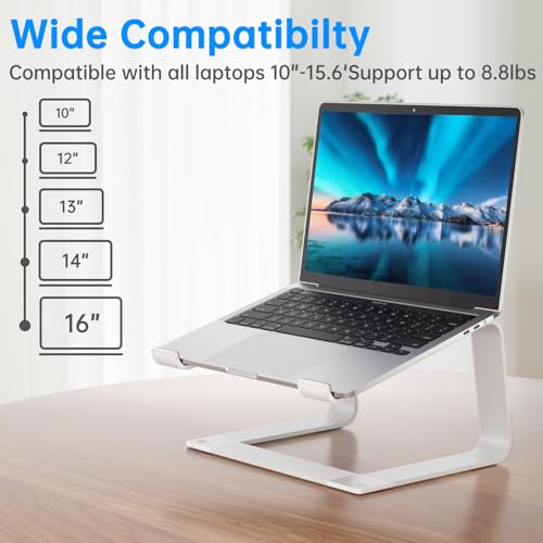 GleYo Laptop Stand for Desk Portable Computer Riser Metal Notebook Holder Printer Stand Office Desk Accessories Compatible with MacBook Air, Pro, Dell, HP, Lenovo and All 10-16" Laptops, Silver - color: Silver