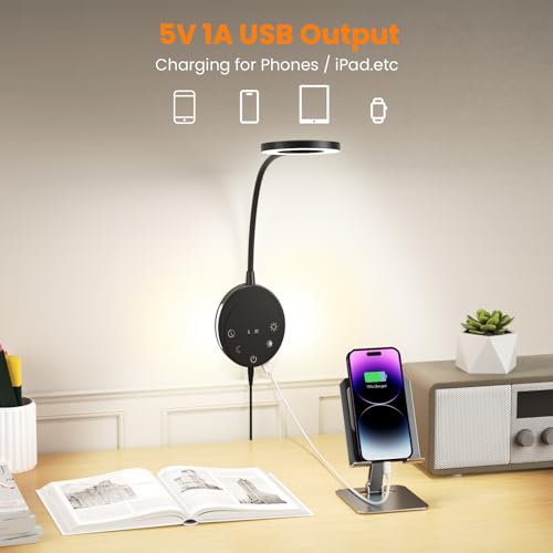Wall Mounted Reading Light,Headboard Reading Lamp with 5 Color Temperature &5 Dimming,360°Flexible Gooseneck,USB Output, Night Light&Timer Function- Perfect for Reading in Bed Black 2 PCS - color: Black 2 PCS