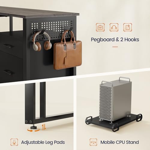 UPOSOJA 71" L Shaped Executive Desk, Office Desk with Storage Drawers - color: Grey, size: 2 Drawers