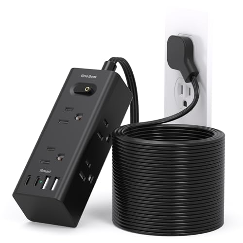 25Ft Extension Cord with Multiple Outlets, Flat Plug Power Strip Surge Protector with 20 Ft Long Cord, 6 Outlet 4 USB Ports (2 USB C), Multi Outlet Wall Plug for College, Dorm Room Essentials(Black) - color: Black, size: 25FT