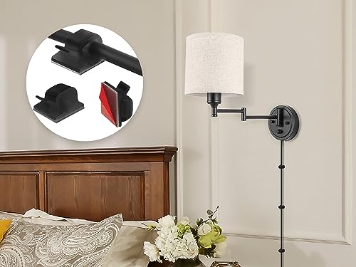 Plug in Wall Sconces with Remote Control, Dimming 10%-100% & Adjustable Colors 2700K-6500K, Hardwire or Plug-in, Swing Arm Wall Lamp with Linen Fabric Shade, Wall Sconces Set of Two, Black Finish - color: Linen(Bulbs+Remote)