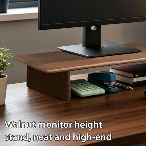 Solid Wood Dual Monitor Stand Riser Walnut Monitor Riser for Desk Wooden Desk Shelf Ergonomic Monitor Stand for Home Office