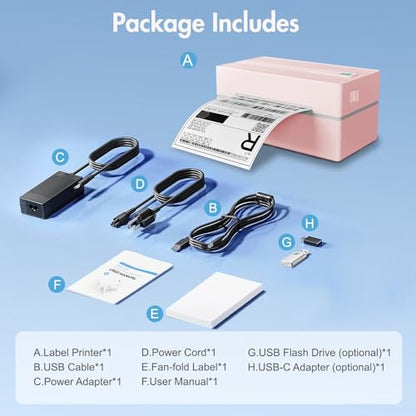 Thermal Shipping Label Printer 4x6 Bluetooth Label Maker for Small Business - color: Pink