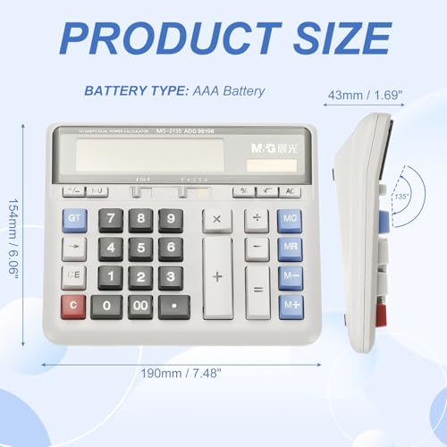PATIKIL Desktop Calculator Solar AAA Battery Dual Powered 12 Digit Grey