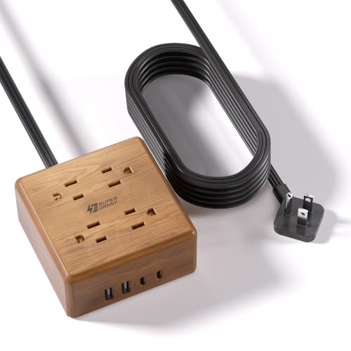 Brown Extension Cord, SUPERDANNY Flat Plug Power Strip Surge Protector, 5Ft - color: Soft Brown, size: 5ft
