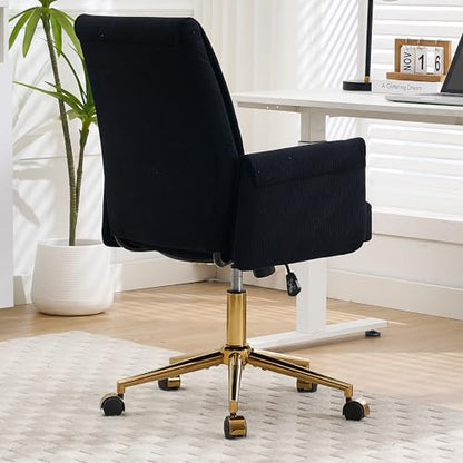 YITAI Stripes Velvet 360°Swivel Desk Chair, Modern Height Adjustable Home Office Armchair with Gold Base and Wheels for Vanity, Comfy Computer Chair for Study Living Room Bedroom（Black） - color: Black