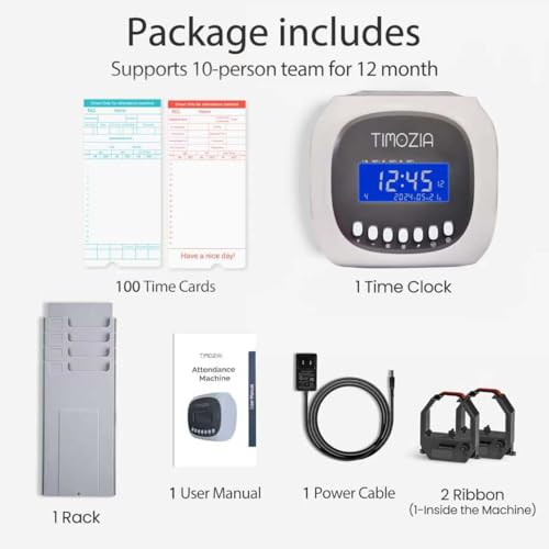 Time Clocks for Employees Small Business, Auto-Align Time Clock, 6 Punches per Day Time Machine | Clock in Machine for Employees with 100 Time Cards, 2 Ink Ribbons(1 Inside) and 1 Rack - color: Gray
