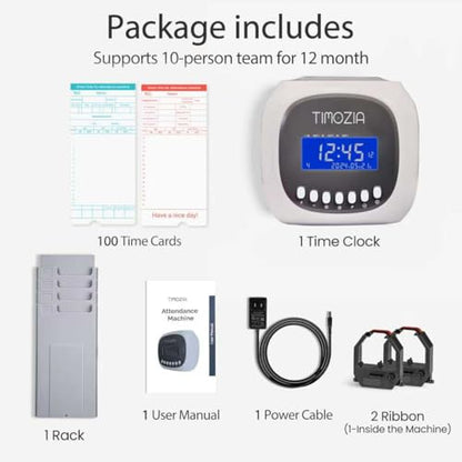 Time Clocks for Employees Small Business, Auto-Align Time Clock, 6 Punches per Day Time Machine | Clock in Machine for Employees with 100 Time Cards, 2 Ink Ribbons(1 Inside) and 1 Rack - color: Gray