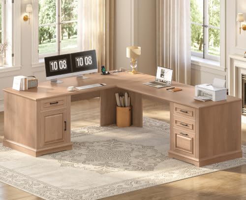 SEDETA 69" Executive L Shaped Computer Desk with 4 Drawers, Storage - color: Oak, size: L Shaped Desk
