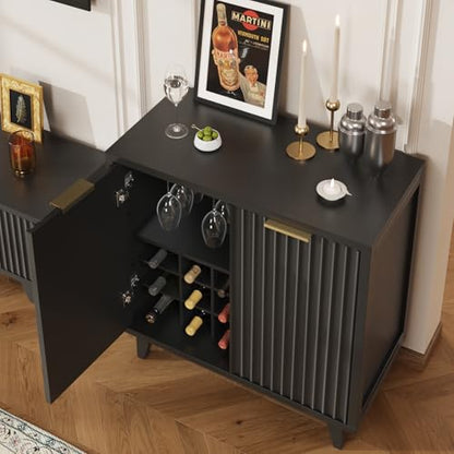 Fluted Coffee Bar Cabinet with Storage, Modern Sideboard Buffet Cabinet - color: Black, size: Coffee Bar - 15.7"D x 31.5"W x 31.5"H