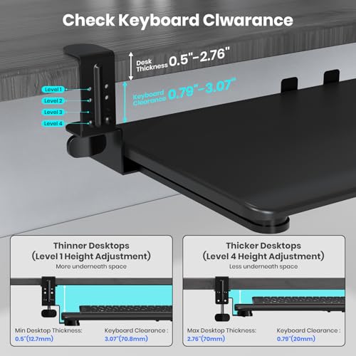 Large Keyboard Tray Under Desk, Pull Out Keyboard & Mouse Tray for Typing - color: Black