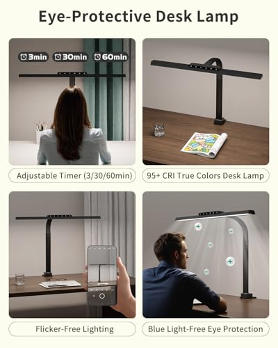 Clamp on Desk Lamp for Home Office, 24W Bright Light with Adapter | Touch Control Computer Lights, Flexible Gooseneck Stepless Dimming Table Lamp for Reading, Study, Workbench
