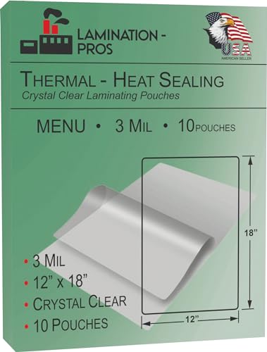 3 Mil Menu Laminating Pouches, 11.5" x 17.5" Menu Size, Thermal/Heat Seraling, Crystal Clear, Rounded Corners, Menu Protectors, Large Pouches - Thickness: 3 Mil - 11.5" x 17.5" - 10 Pouches - size: 3 Mil - 10 Pouches